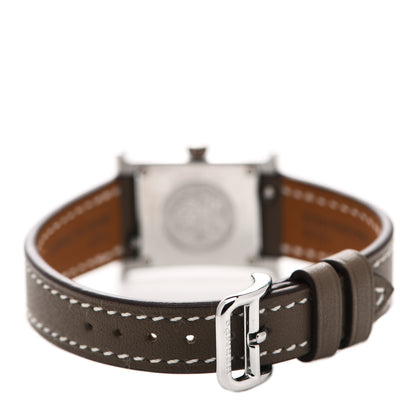 Hermes Stainless Steel Swift Diamond Bezel Mother of Pearl 17.2mm Heure H Hour Quartz Watch Etoupe 3 of 5