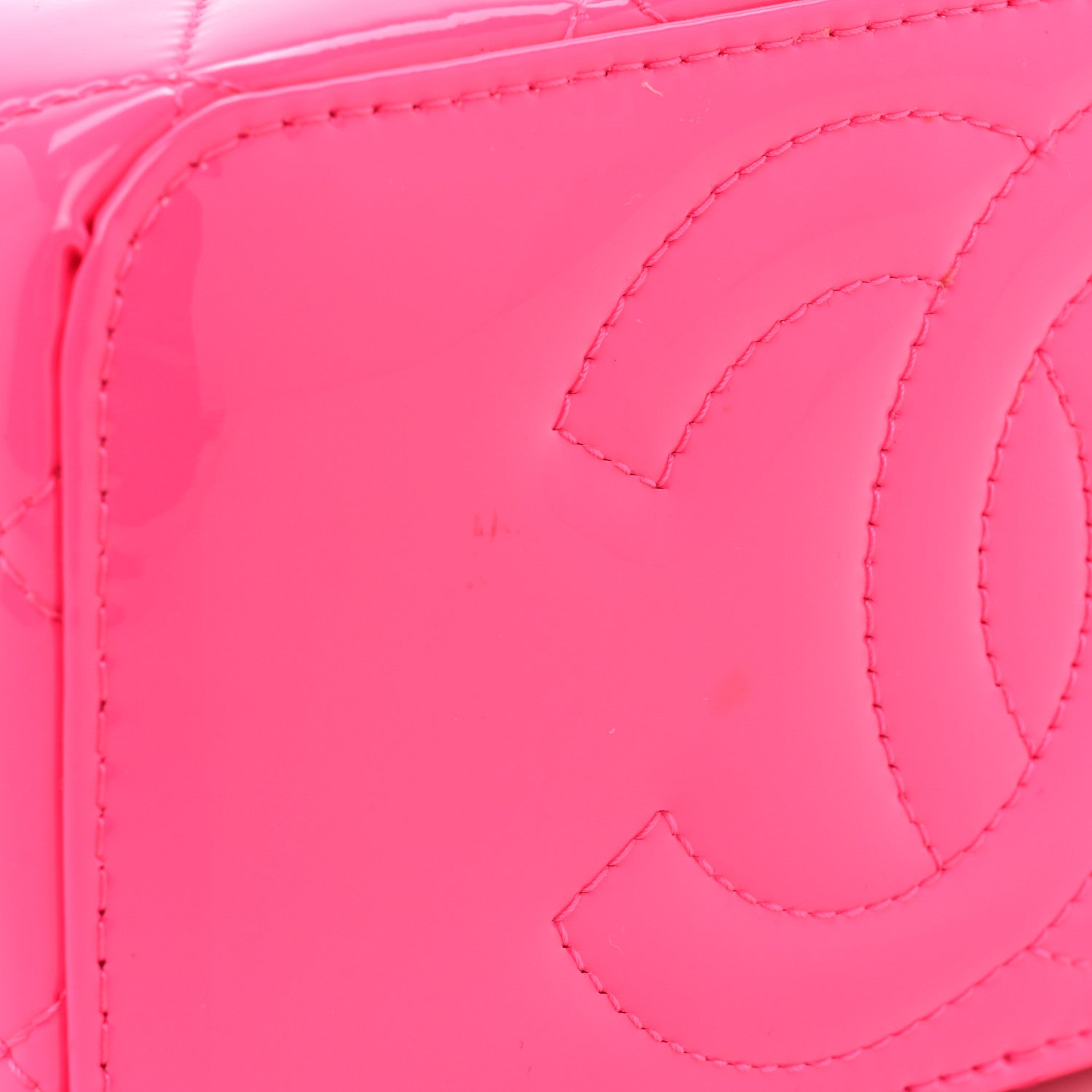 Chanel Patent Quilted Pearl Crush Small Vanity Case With Chain Neon Pink 13 of 15