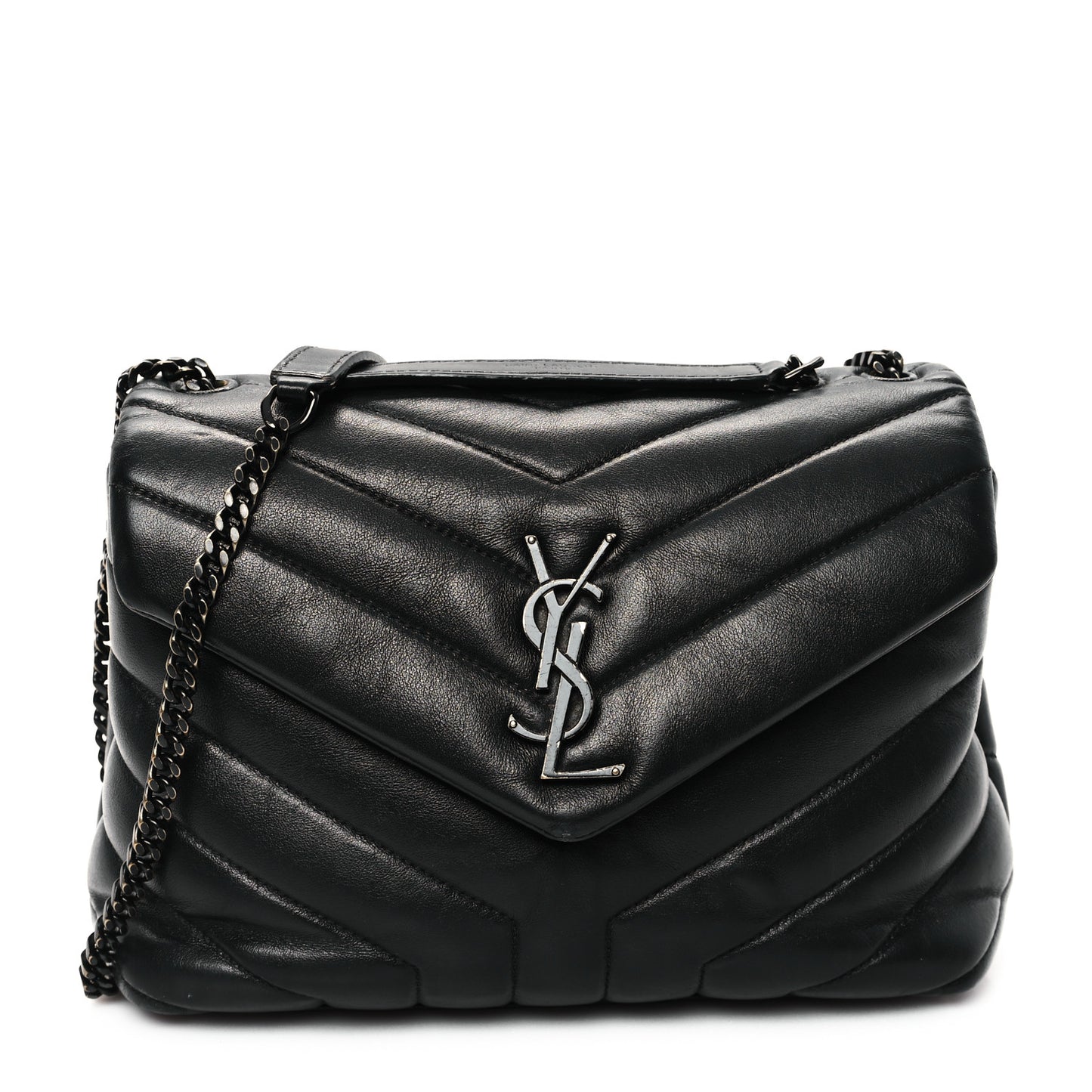 Calfskin Y Quilted Monogram Monochrome Small Loulou Chain Satchel Black