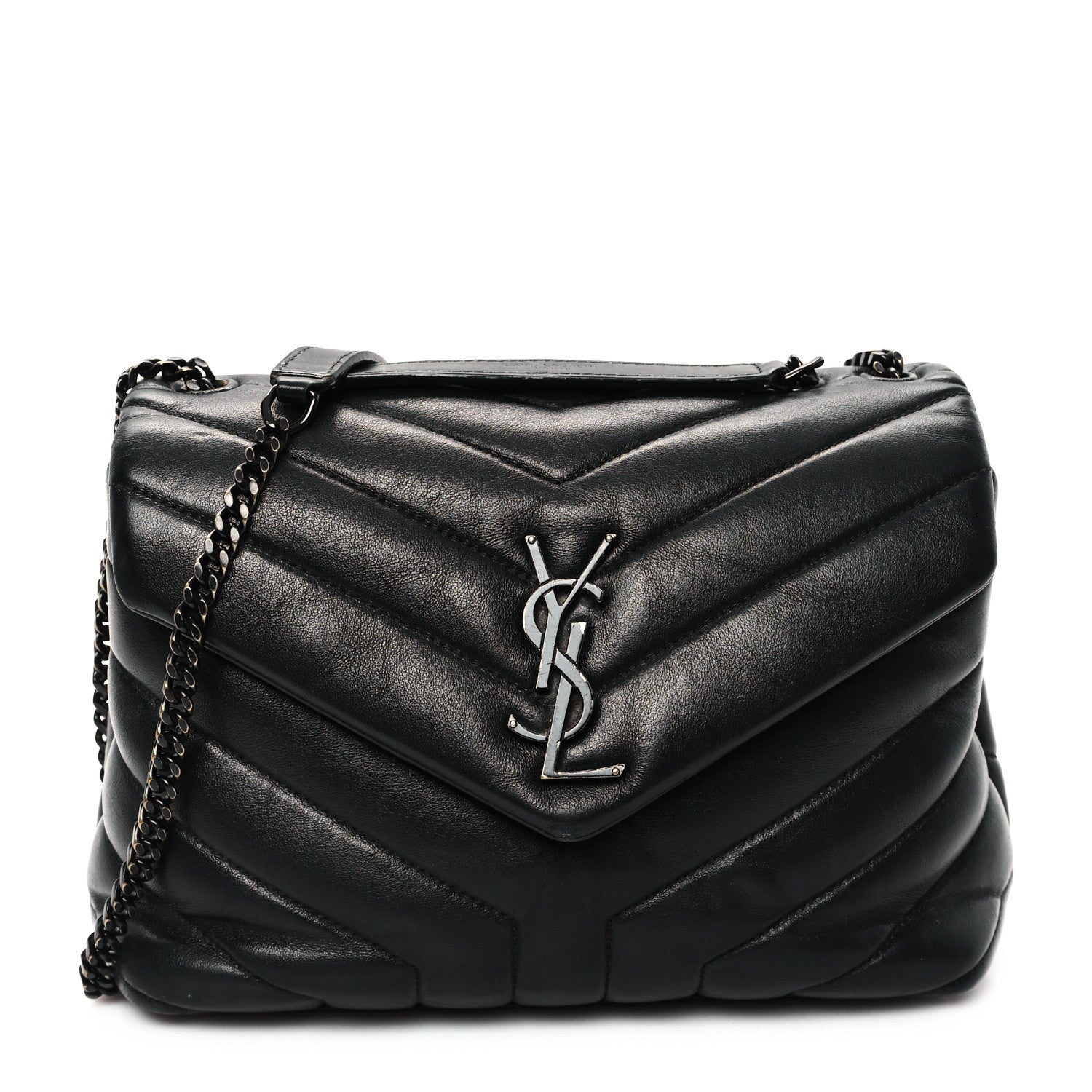 Saint Laurent Calfskin Y Quilted Monogram Monochrome Small Loulou Chain Satchel Black 1 of 12
