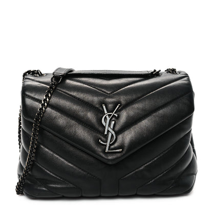 Saint Laurent Calfskin Y Quilted Monogram Monochrome Small Loulou Chain Satchel Black 1 of 12