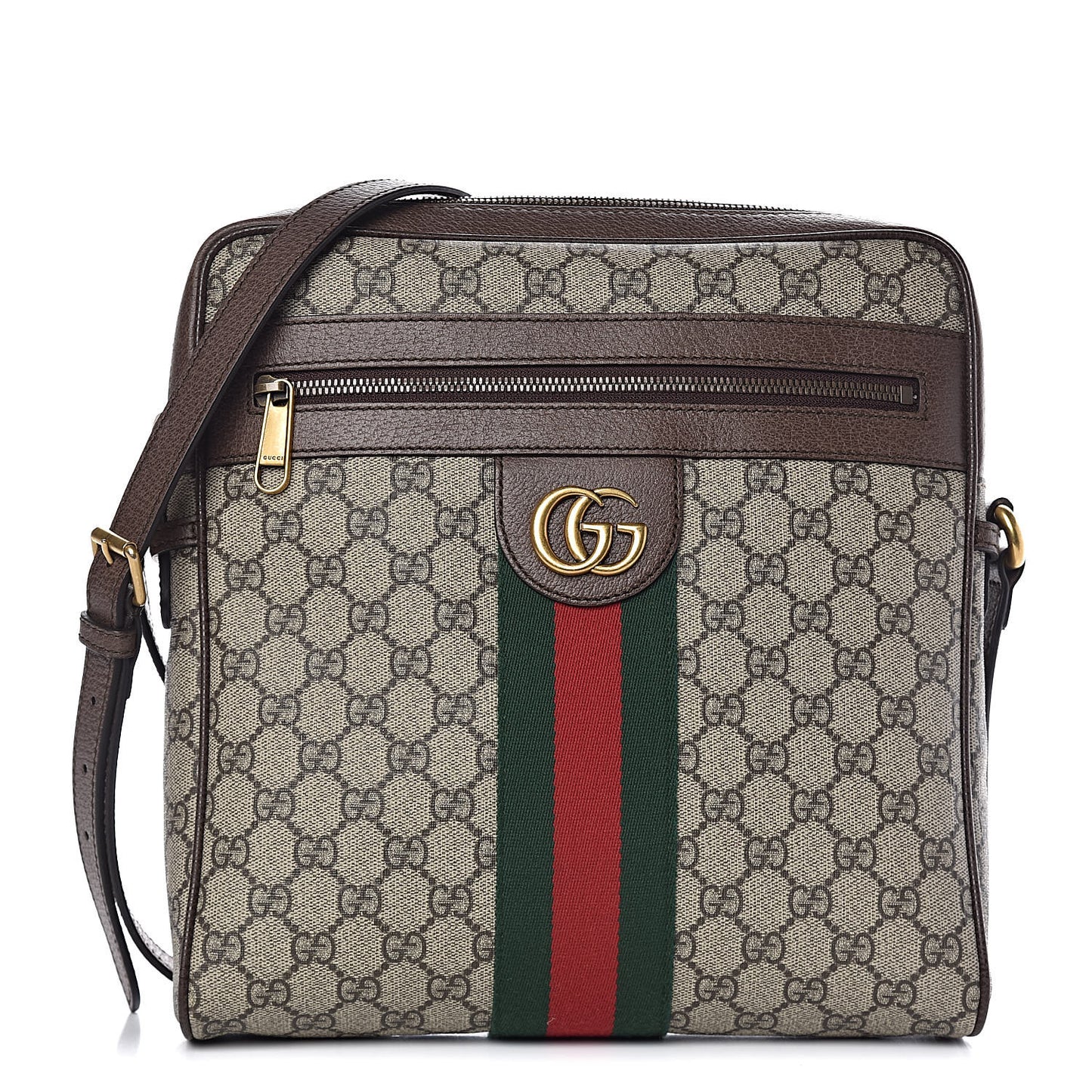 GG Supreme Monogram Web Medium Ophidia Messenger Bag Brown