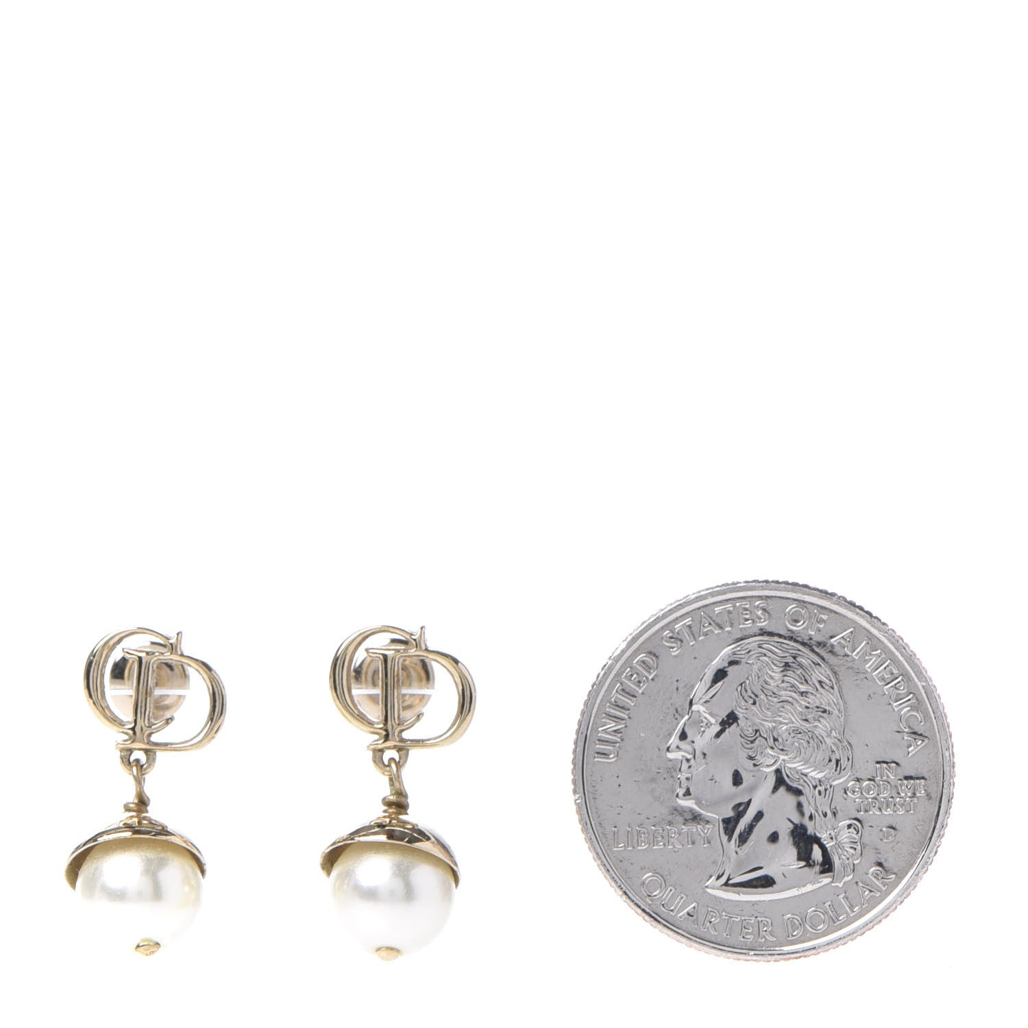 Christian Dior Pearl CD Drop Earrings Gold 2 of 4