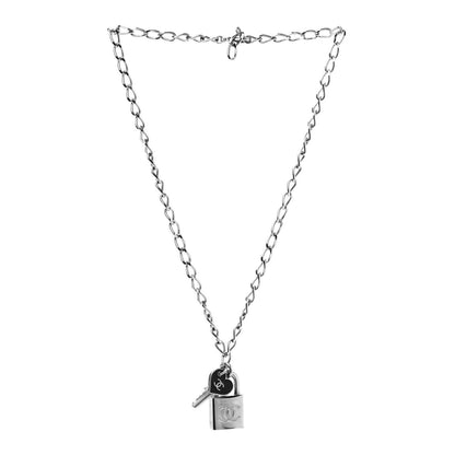 Chanel Enamel CC Padlock Heart Key Necklace Black Silver 2 of 7