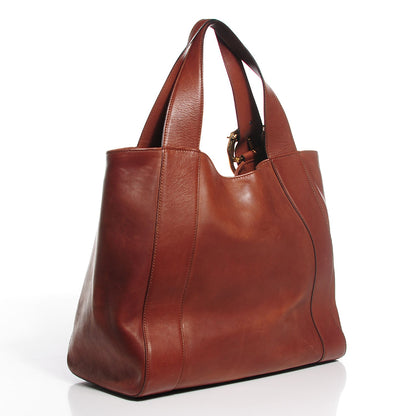 Gucci Washed Calfskin Medium Ribot Horse Heads Tote Brown 3 of 7