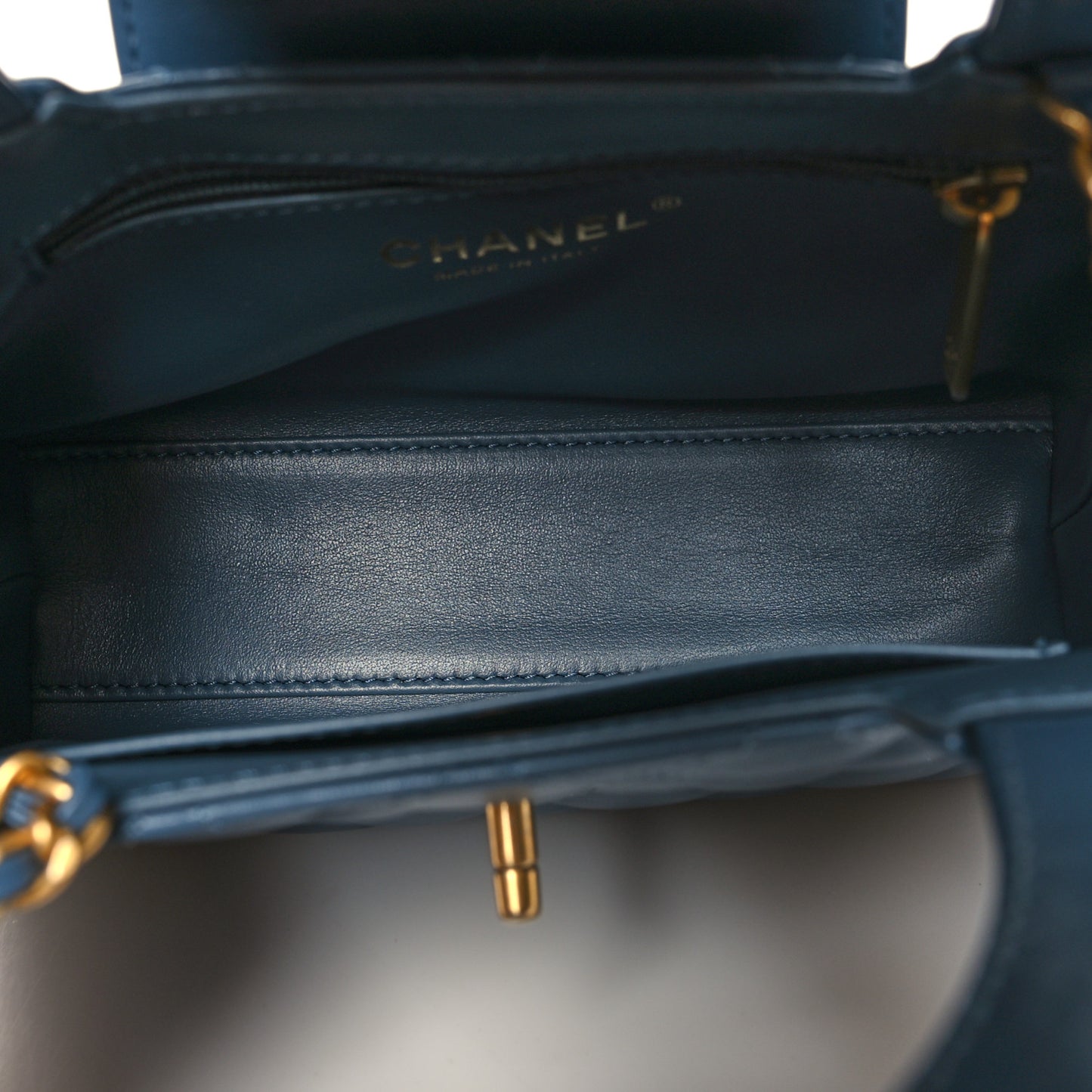 Shiny Aged Calfskin Quilted Nano Kelly Shopper Dark Blue
