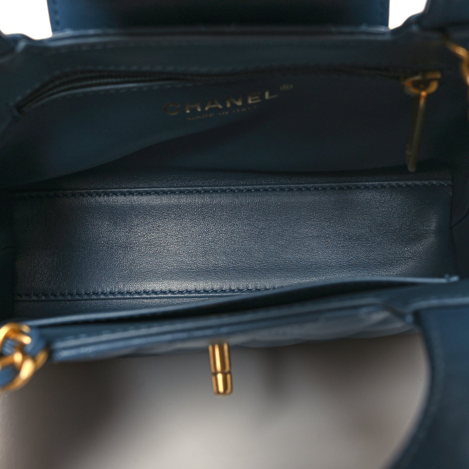 Chanel Shiny Aged Calfskin Quilted Nano Kelly Shopper Dark Blue 5 of 11