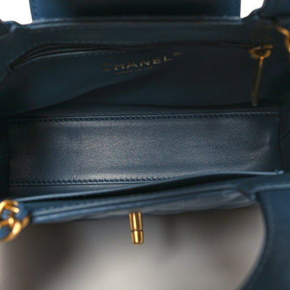 Chanel Shiny Aged Calfskin Quilted Nano Kelly Shopper Dark Blue 5 of 11