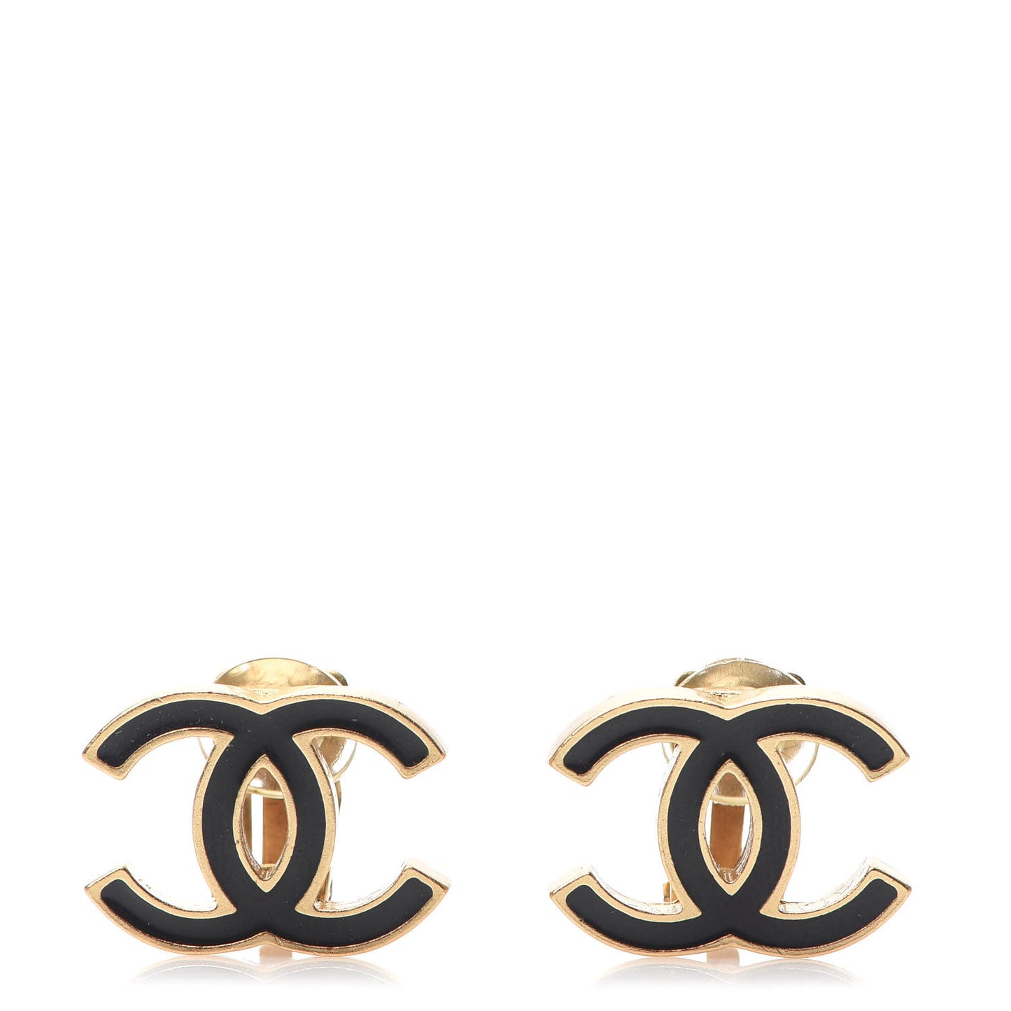 Enamel CC Clip On Earrings Gold Black