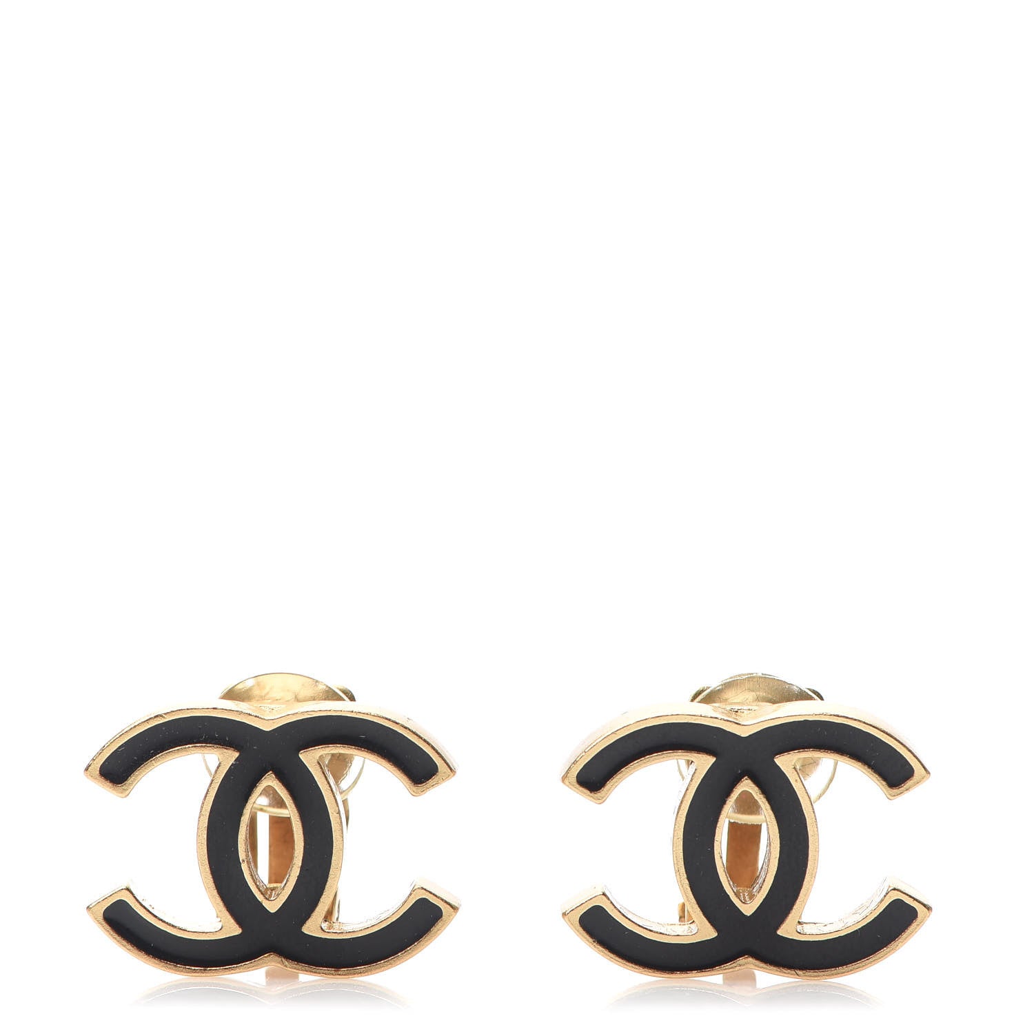 Chanel Enamel CC Clip On Earrings Gold Black 1 of 5