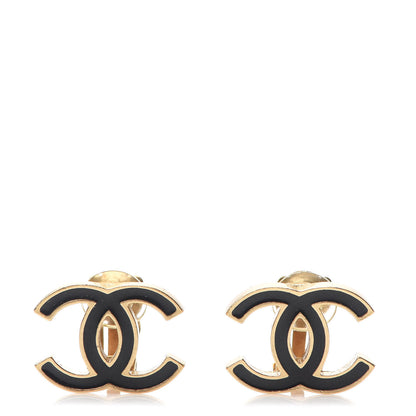 Chanel Enamel CC Clip On Earrings Gold Black 1 of 5