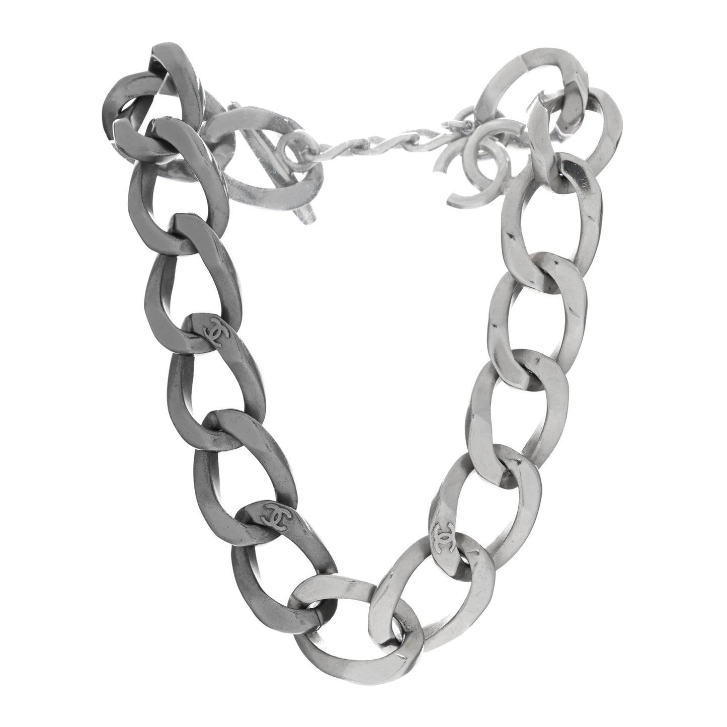 Chain Link CC Choker Necklace Silver
