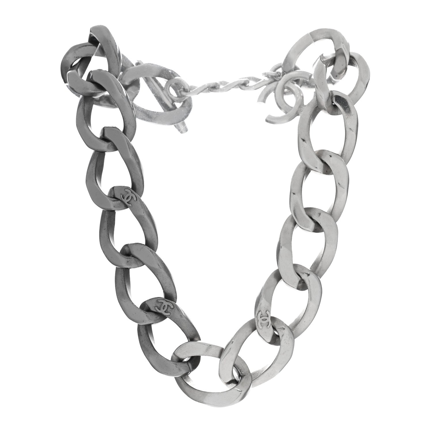 Chanel Chain Link CC Choker Necklace Silver 1 of 4