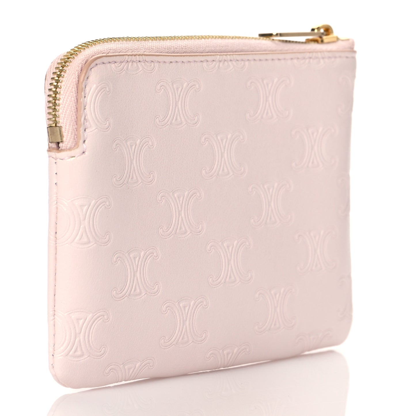 Smooth Calfskin Triomphe Embossed Coin and Card Pouch Rose Pale
