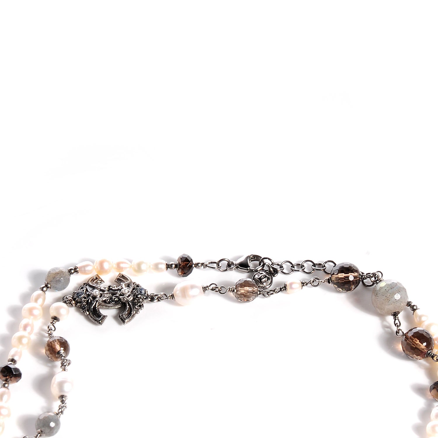 Chanel Beaded CC Pearl Long Necklace Ruthenium 4 of 7