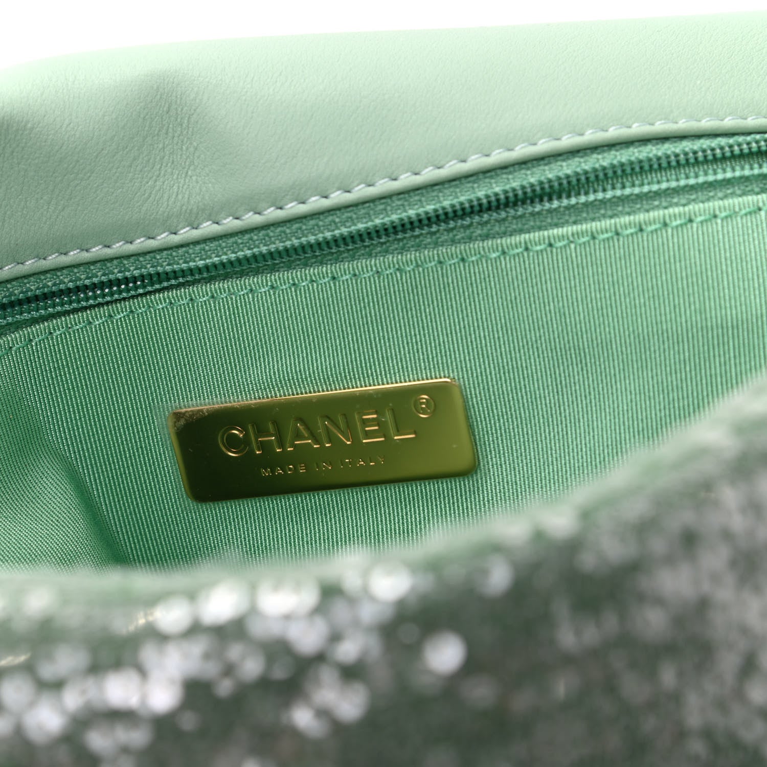 Chanel Sequin Quilted Medium Chanel 19 Flap Light Green 8 of 10
