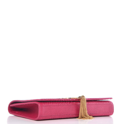 Saint Laurent Python Calfskin Embossed Classic Monogram Tassel Clutch Fuchsia 4 of 6