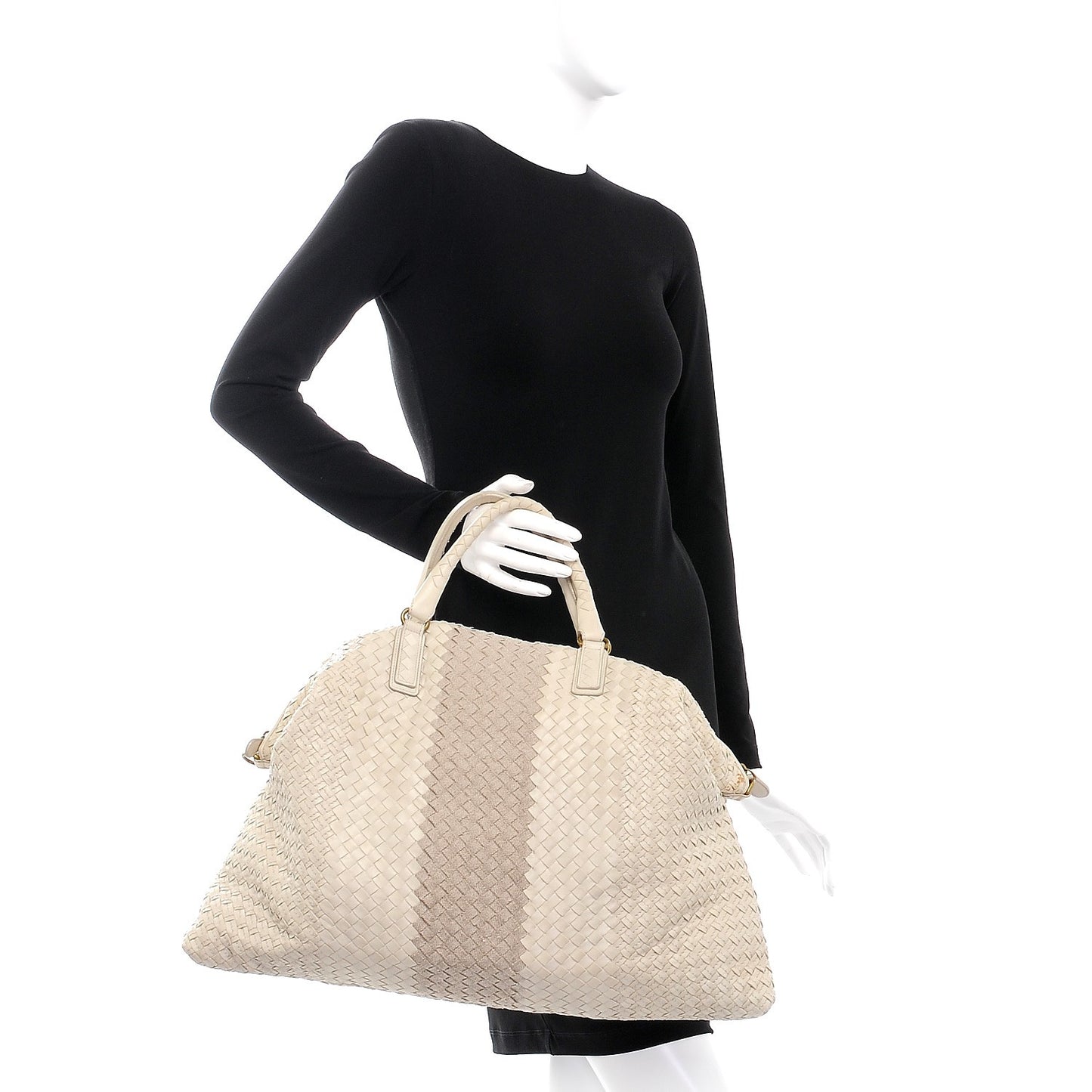 Nappa Linen Intrecciato Maxi Convertible Tote Mink