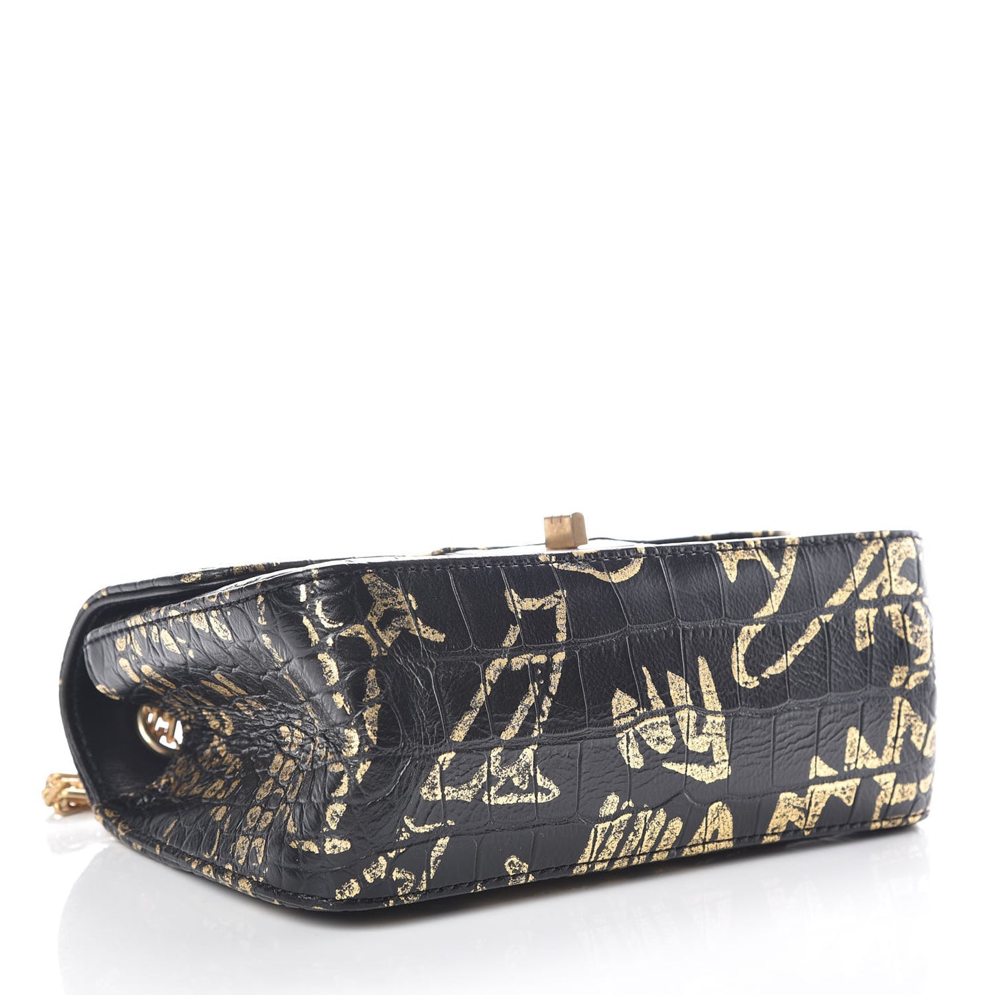 Calfskin Crocodile Embossed Graffiti 2.55 Mini Cocodile Reissue Flap Black Gold