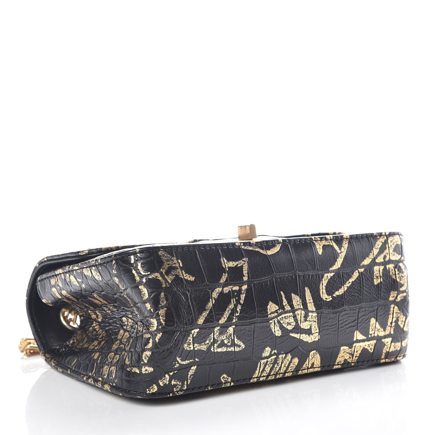 Chanel Calfskin Crocodile Embossed Graffiti 2.55 Mini Cocodile Reissue Flap Black Gold 4 of 10