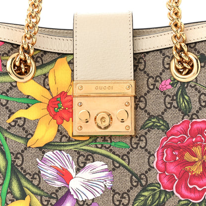 Gucci GG Supreme Monogram Flora Textured Calfskin Small Padlock Tote Beige Ebony Multicolor Mystic White 8 of 10