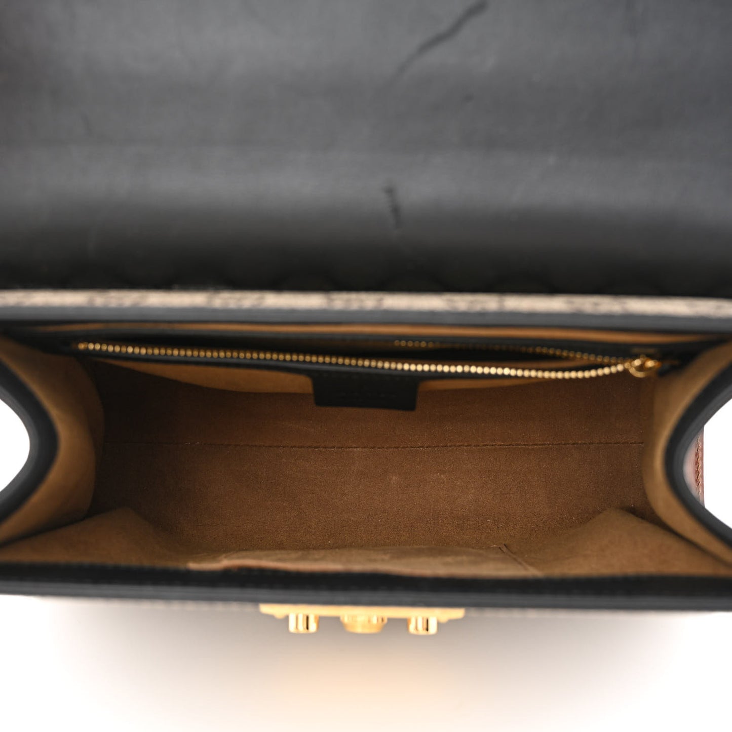GG Supreme Monogram Calfskin Small Padlock Top Handle Bag Beige Black Cuir