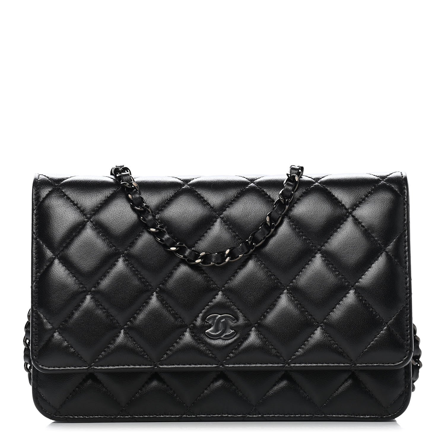Chanel Lambskin Quilted Wallet On Chain WOC So Black 1 of 9