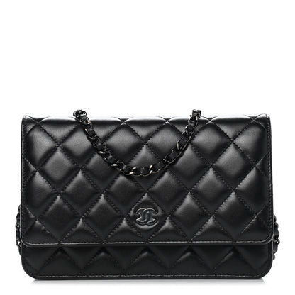 Chanel Lambskin Quilted Wallet On Chain WOC So Black 1 of 9