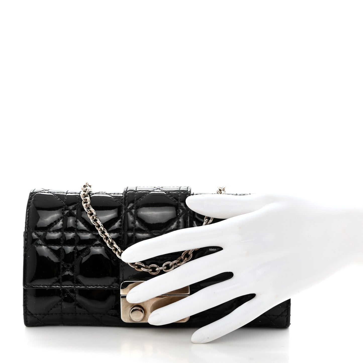 Patent Cannage Miss Dior Chain Wallet Black