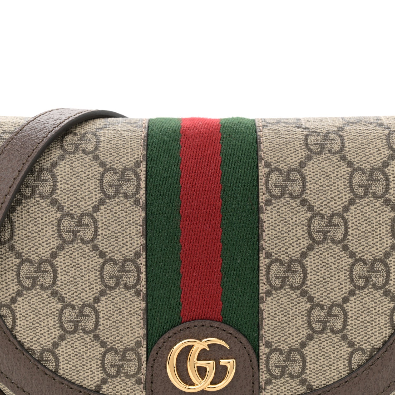 Gucci GG Supreme Monogram Textured Dollar Calfskin Web Mini Ophidia Flap Shoulder Bag Beige Ebony New Acero 8 of 11