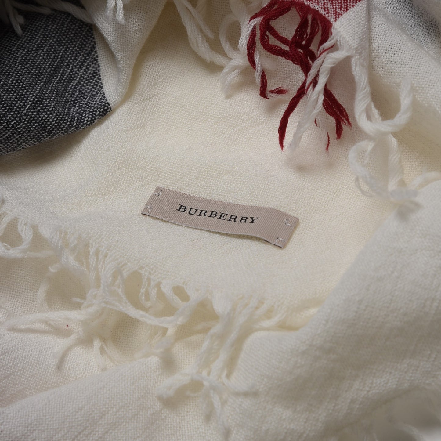 Merino Wool House Check Scarf Ivory