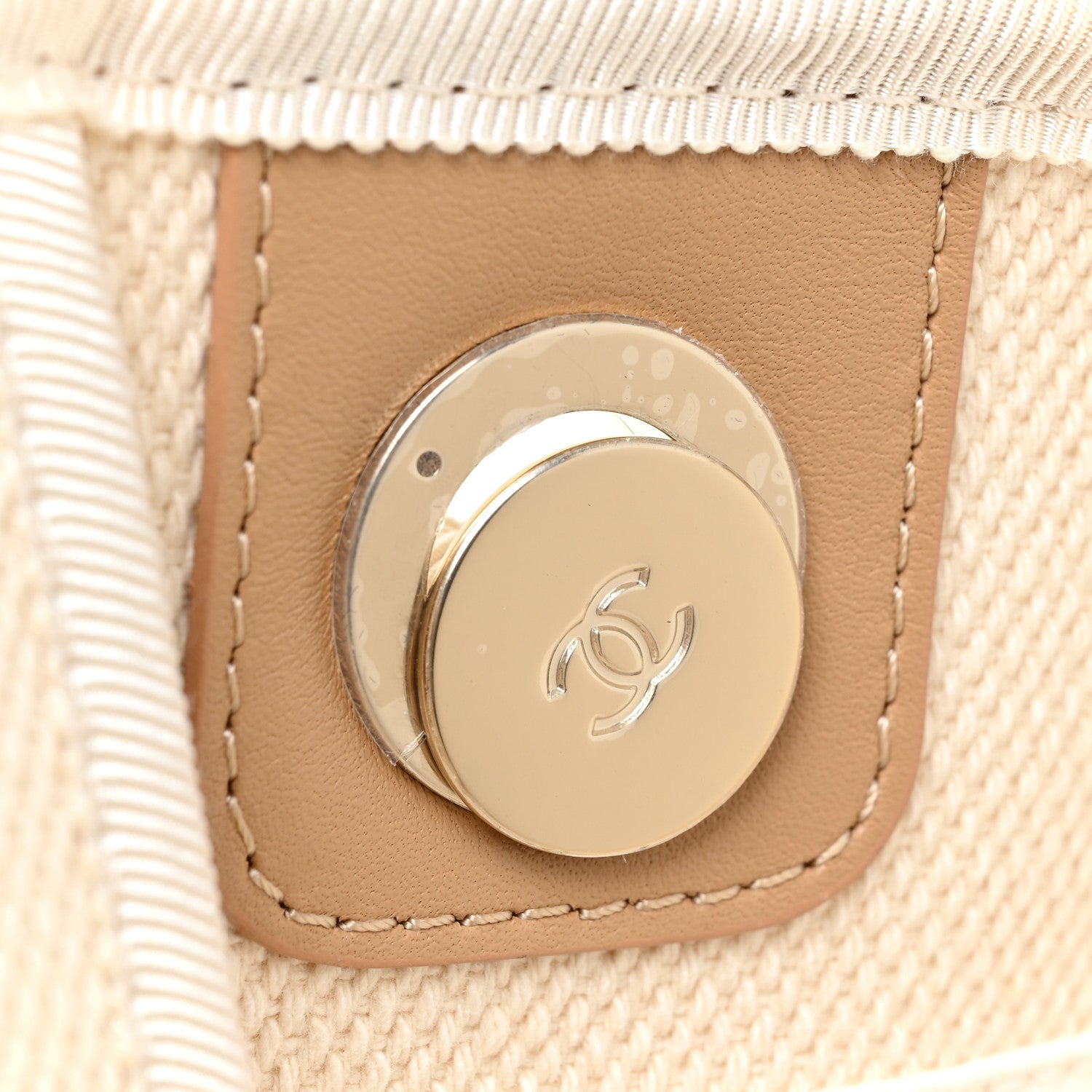 Chanel Canvas Pearl Medium Deauville Tote Ecru Beige 17 of 18