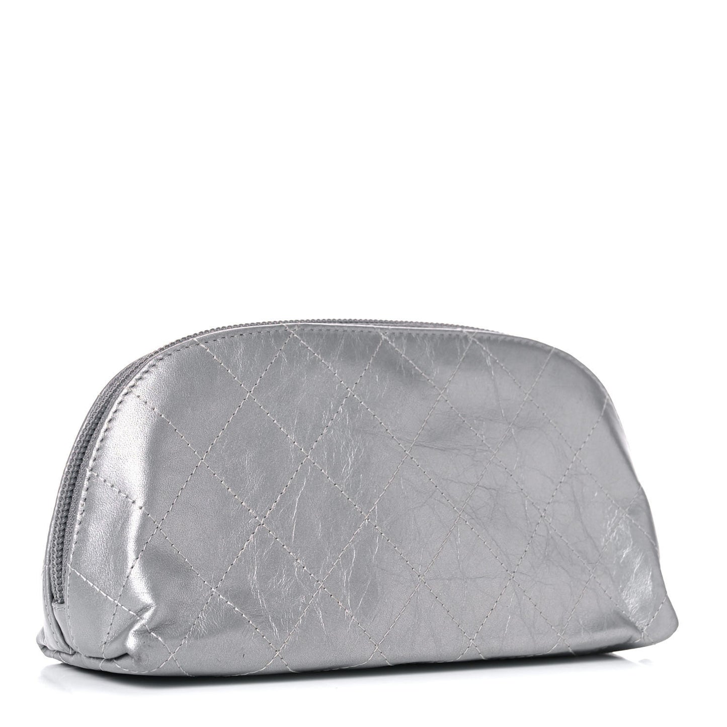 Metallic Aged Calfskin Quilted Palette Cosmetic Case Silver