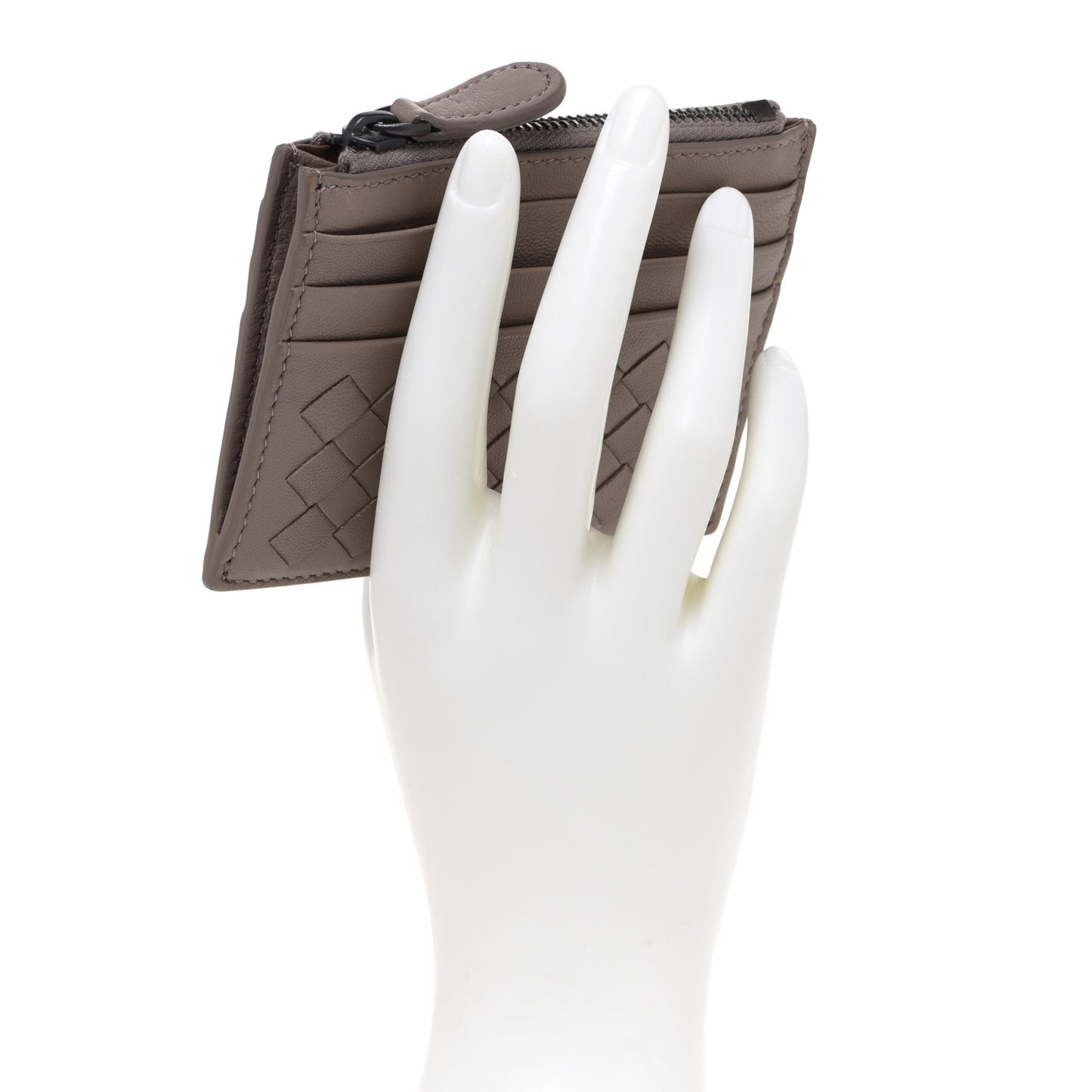 Calfskin Intrecciato Zip Card Holder Shadow