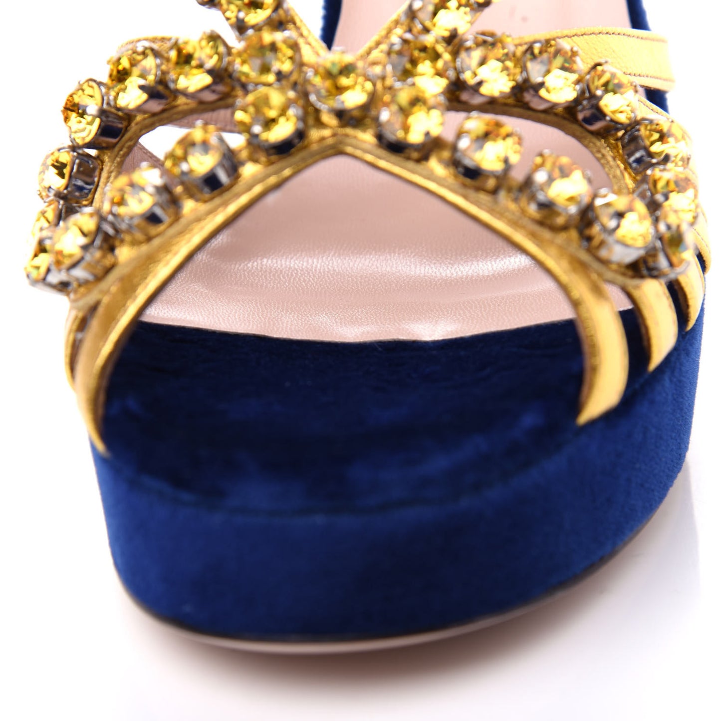 Velvet Nappa Crystal Zephyra Slingback Platform High Heel Sandals 36 Blue Gold