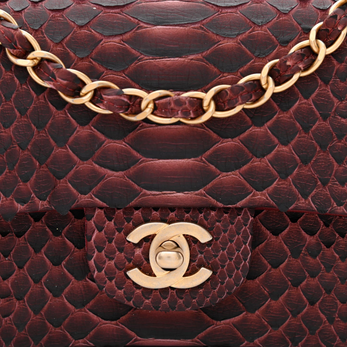 Snakeskin Mini Rectangular Flap Burgundy