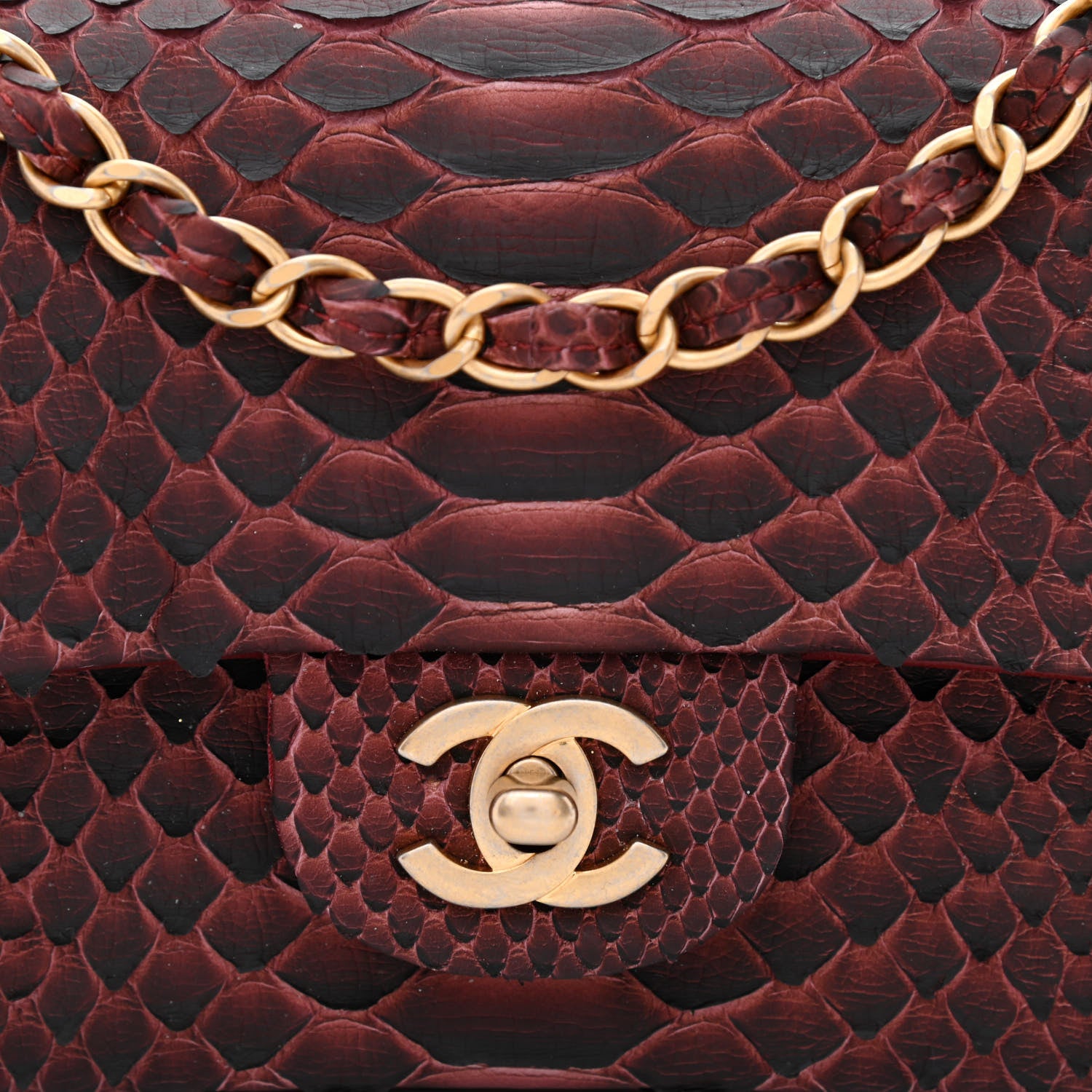 Chanel Snakeskin Mini Rectangular Flap Burgundy 8 of 11