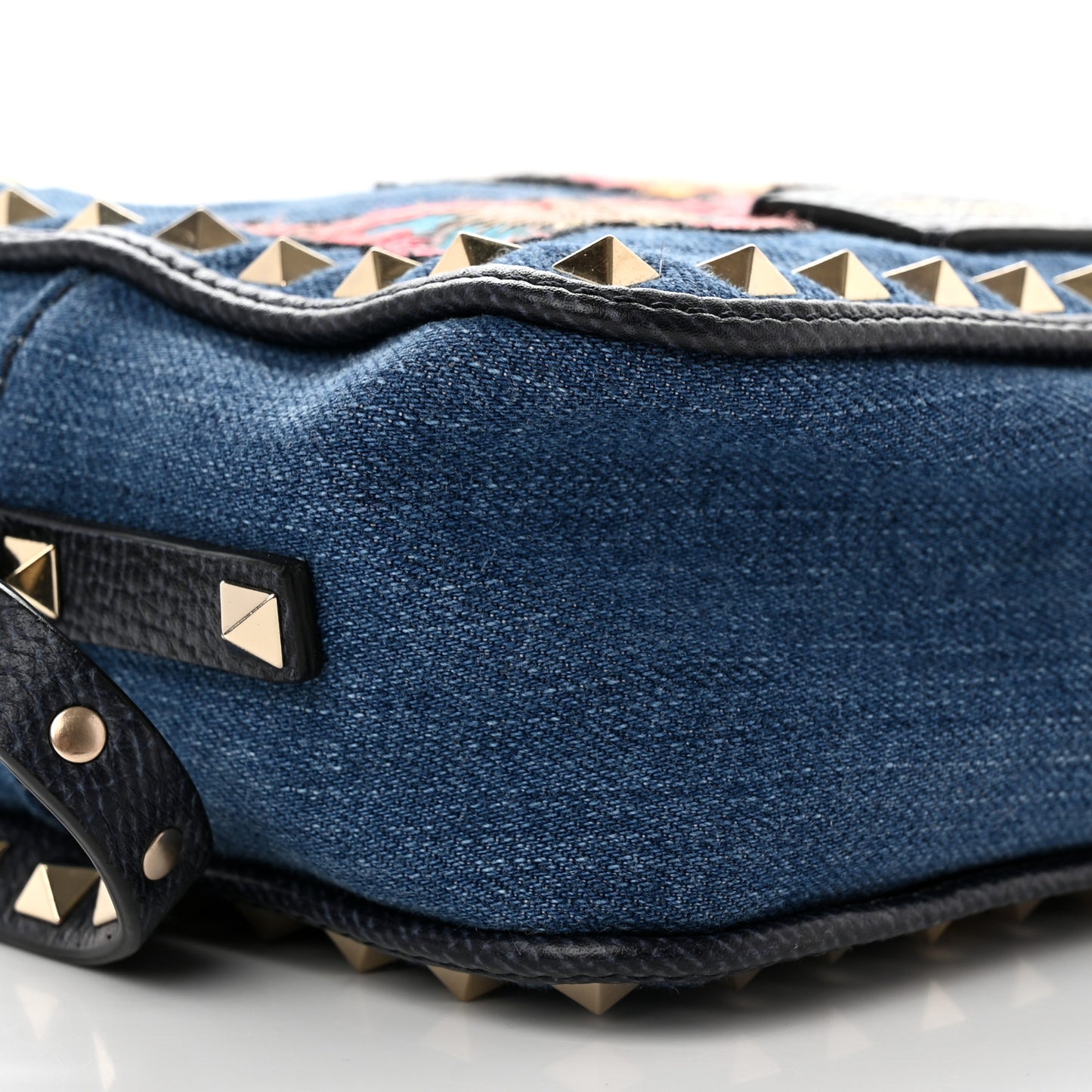 Denim Butterfly Embroidered Rockstud Camera Crossbody Bag Light Denim Multicolor