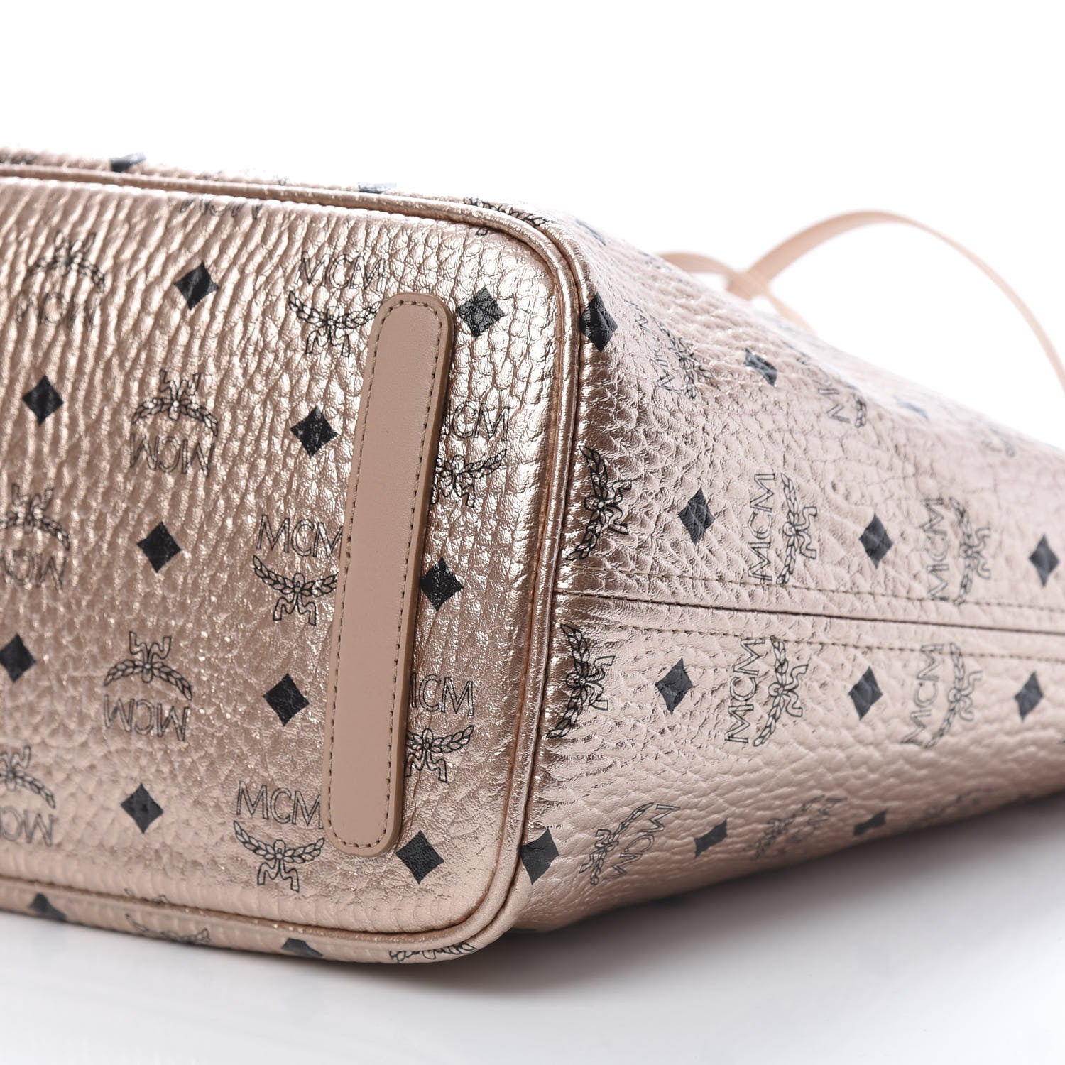 MCM Metallic Visetos Medium Anya Shopper Tote Champagne Gold 14 of 16