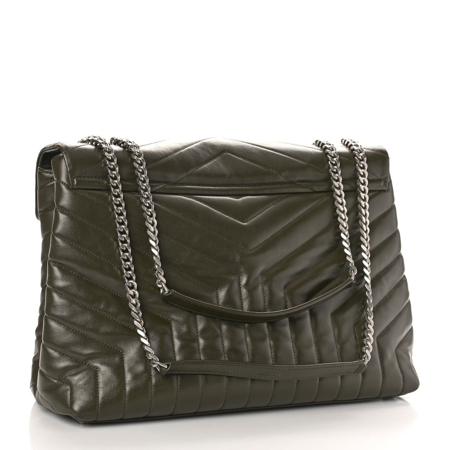 Calfskin Y Quilted Monogram Large Loulou Chain Satchel Kaki Fonce