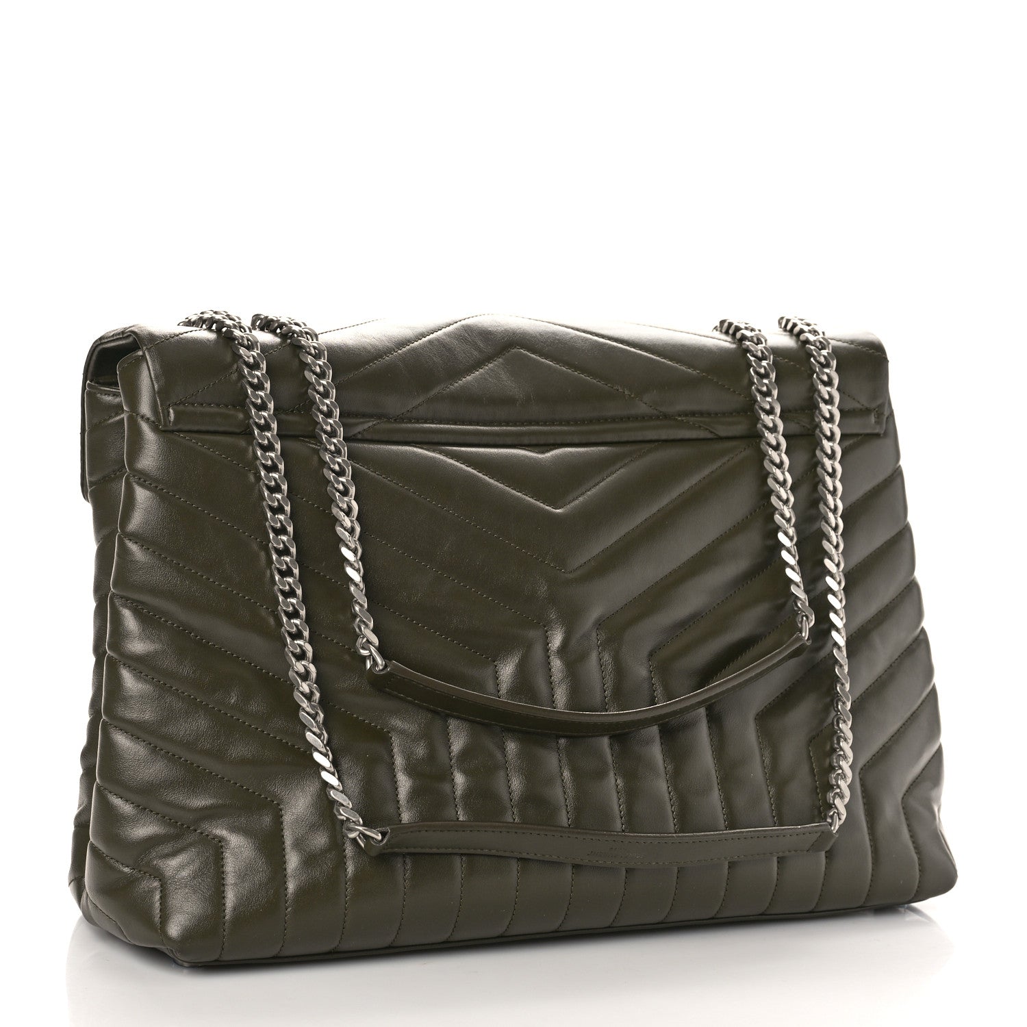 Saint Laurent Calfskin Y Quilted Monogram Large Loulou Chain Satchel Kaki Fonce 3 of 9