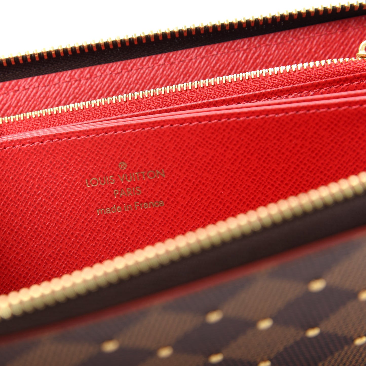 Damier Ebene Studded Zippy Wallet Cherry
