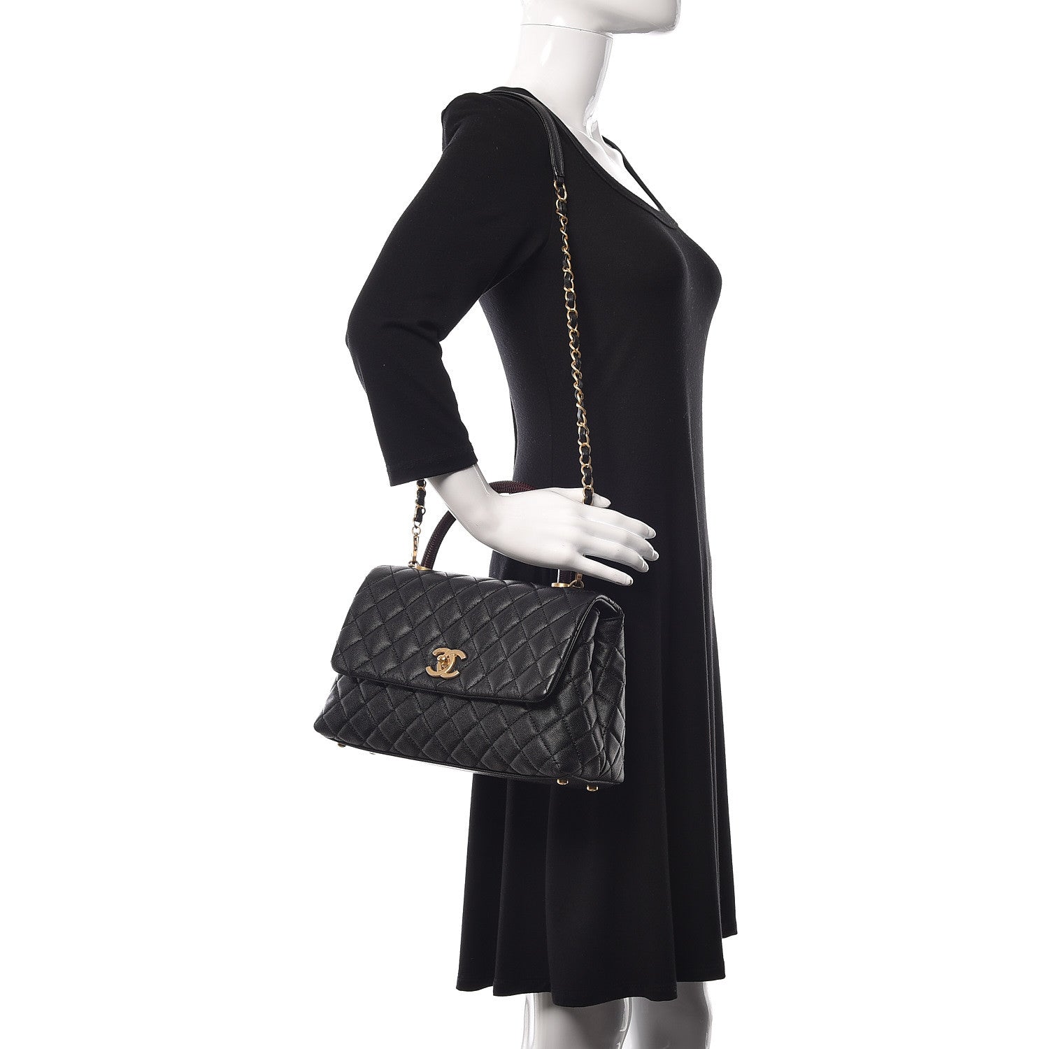 Chanel Caviar Lizard Embossed Quilted Small Coco Handle Flap Black 2 of 10