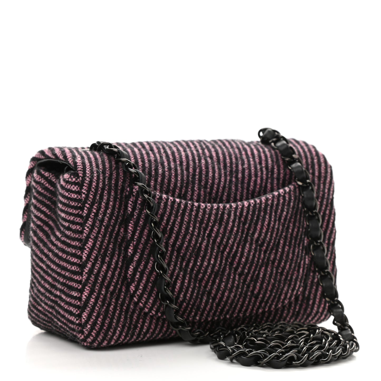Wool Tweed Quilted Mini Rectangular Flap Pink Black