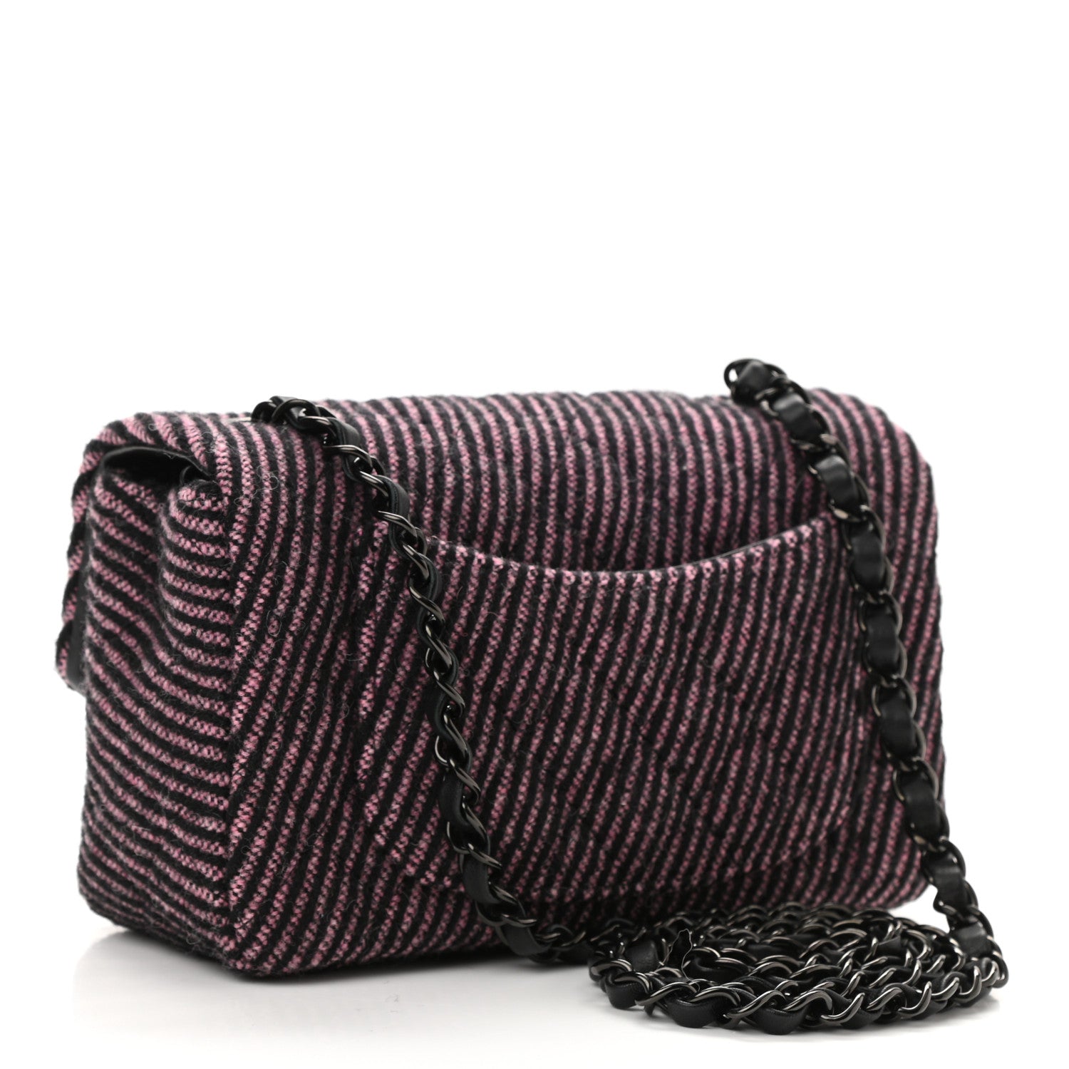 Chanel Wool Tweed Quilted Mini Rectangular Flap Pink Black 3 of 10