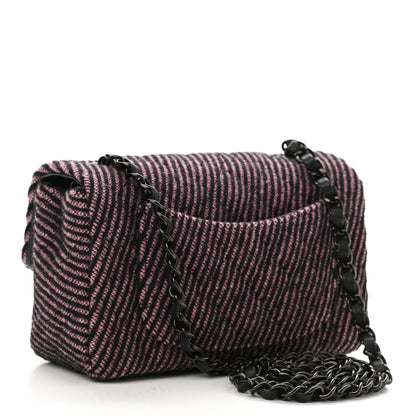 Chanel Wool Tweed Quilted Mini Rectangular Flap Pink Black 3 of 10