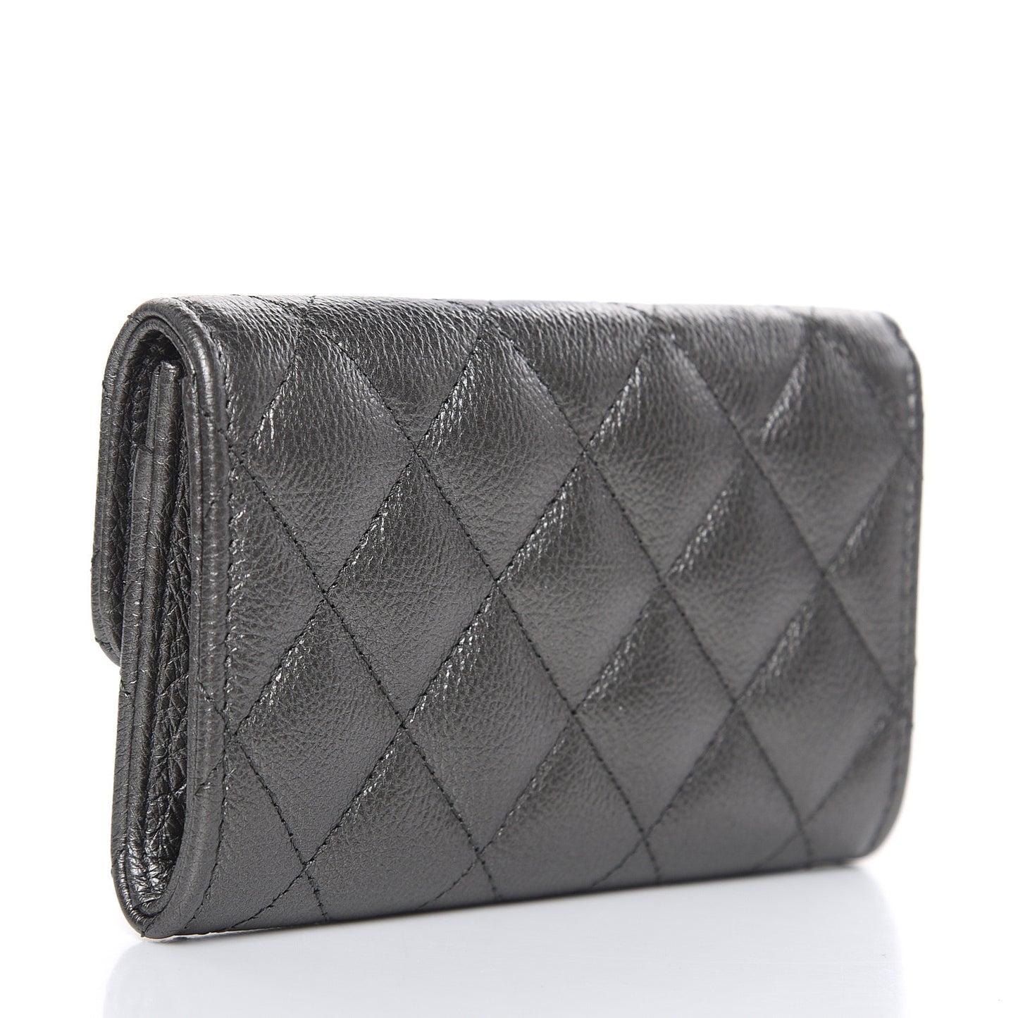 Metallic Calfskin Quilted Reissue Flap Card Holder Grey