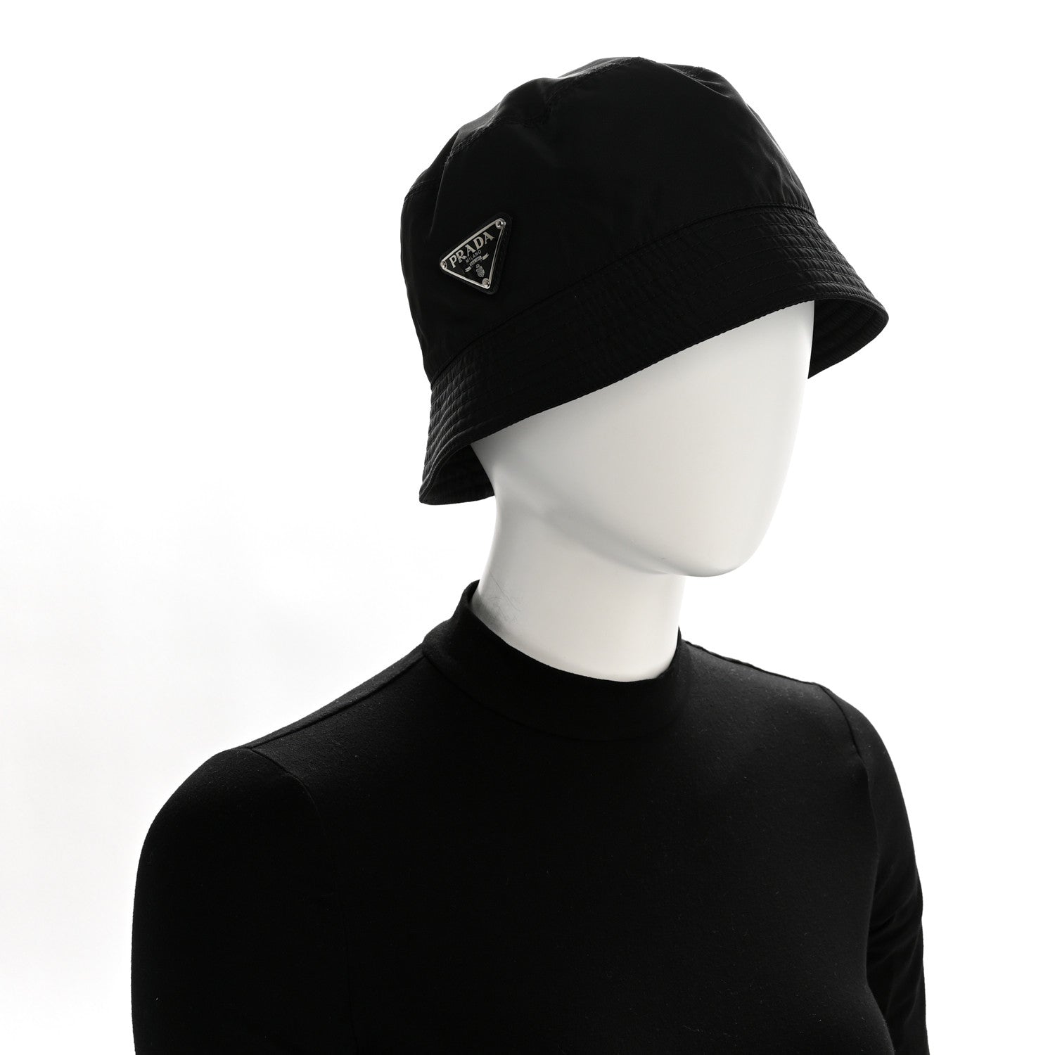Prada Re-Nylon Metal Triangle Logo Womens Bucket Hat XL Black 2 of 11
