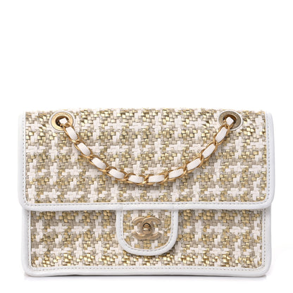 Chanel Metallic Lambskin Viscose Woven Flap Gold White 1 of 8