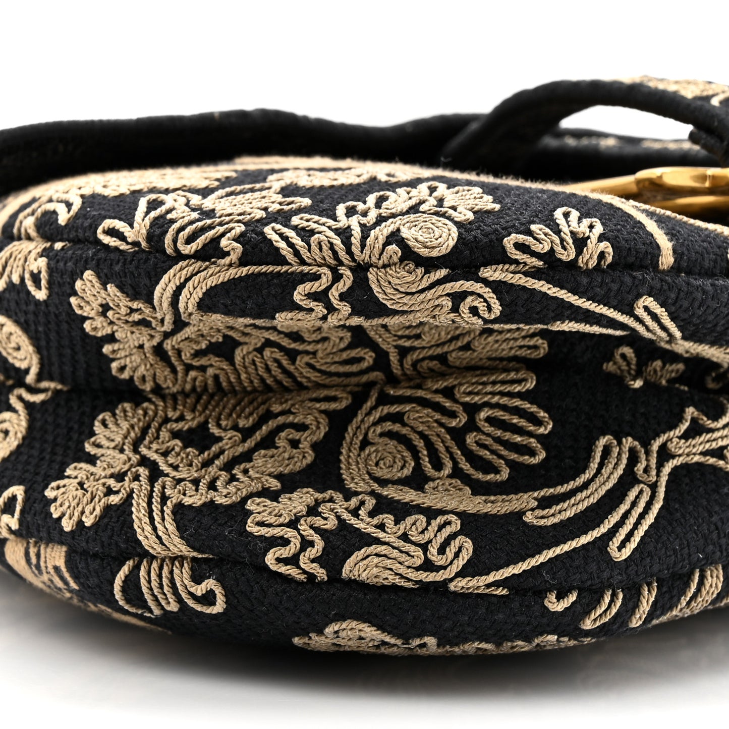 Canvas Embroidered Ornamental Cornely Saddle Bag Black Beige